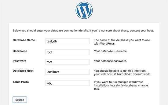 Enter your database information Enter your database information