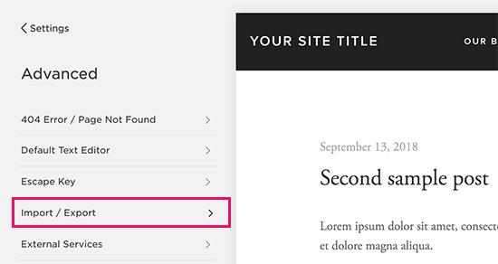 Export menu in Squarespace Export menu in Squarespace