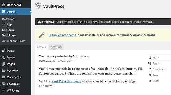 VaultPress dashboard VaultPress dashboard