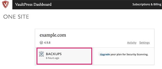 VaultPress dashboard backups VaultPress dashboard backups