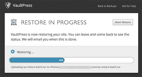 VaultPress restore progress VaultPress restore progress