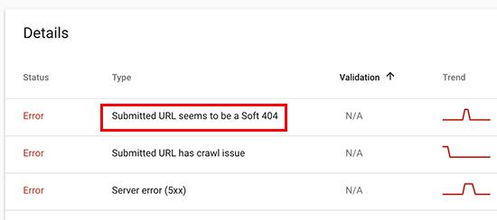Google Search Console中的软404错误