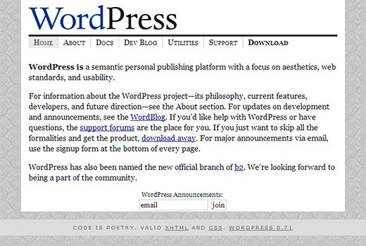 WordPress.org主页于2003年