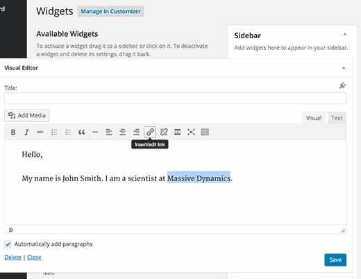 Adding a visual editor widget in WordPress Adding a visual editor widget in WordPress