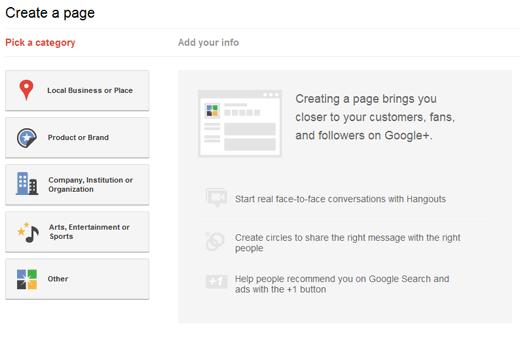 Pick a Category for Google+ Page Pick a Category for Google+ Page